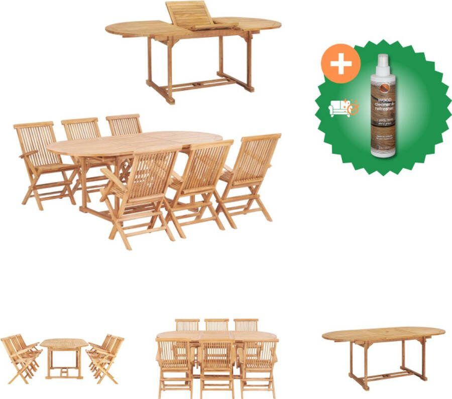 VidaXL Massief Teakhouten Tuinset Verlengbare ovale tafel 6 klapstoelen Tuinset Inclusief Houtreiniger en verfrisser