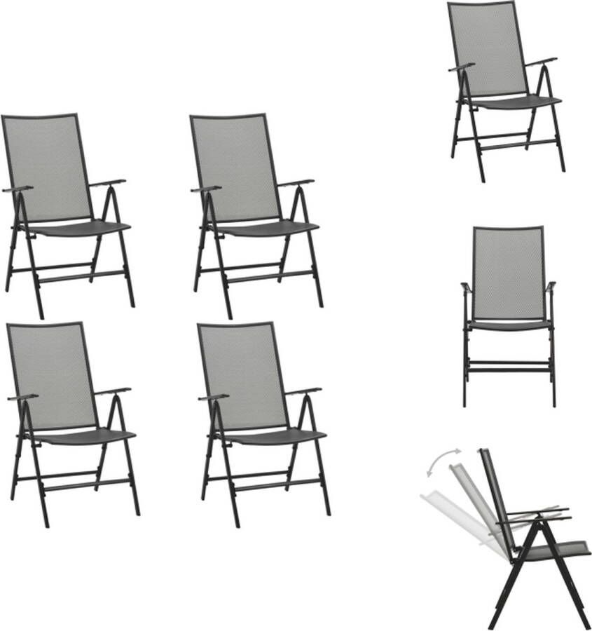 VidaXL Mesh Klapstoelen Set van 4 Antraciet Staal Verstelbare Rugleuning Tuinstoel