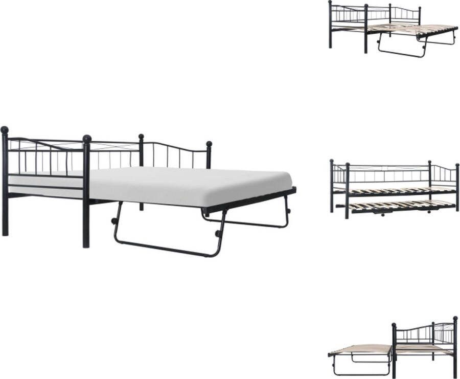VidaXL Metalen Bedbank Stijlvol en Stevig Slaapbank 211x100x95 cm Met Uitschuifbed Kleur- Zwart Bed