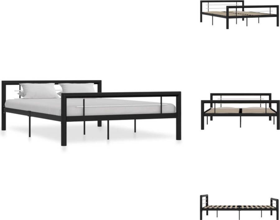 VidaXL Metalen Bedframe 120 x 200 cm zwart wit massieve constructie lattenbodem eenvoudige montage Bed