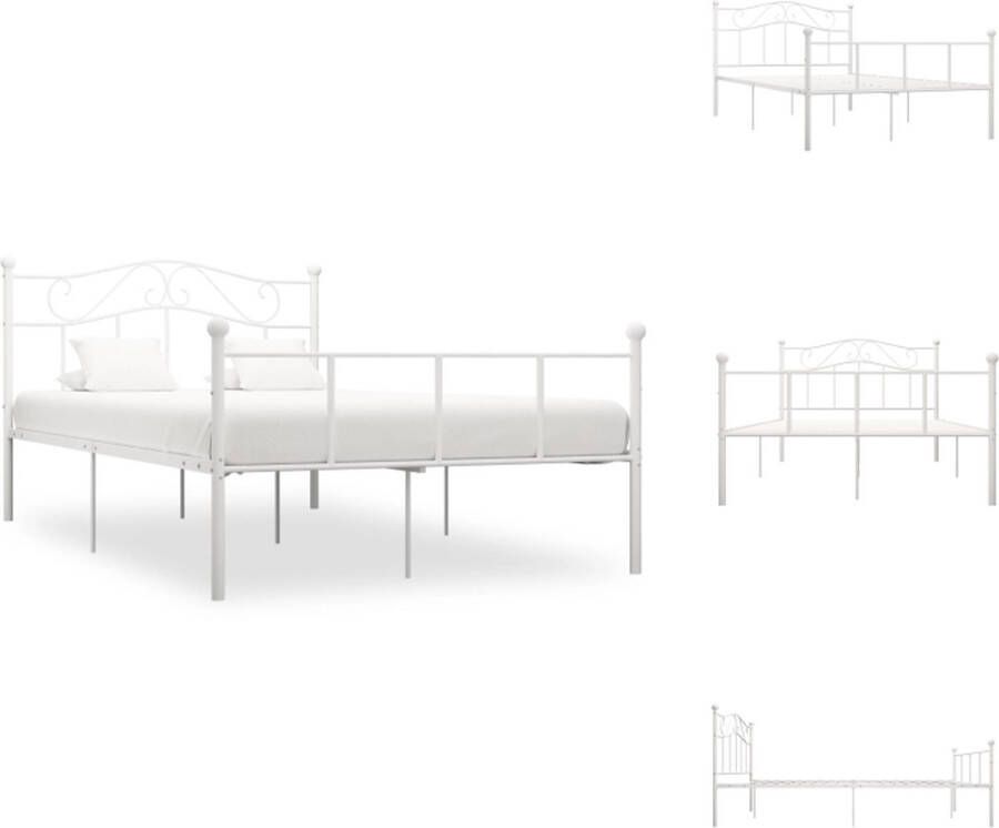 VidaXL Metalen Bedframe 140 x 200 cm Wit Massieve Constructie Sterke Lattenbodem Eenvoudige Montage Bed