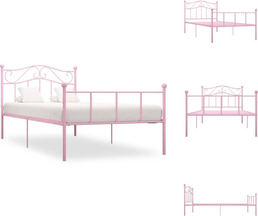 VidaXL Metalen Bedframe Elegant en Klassiek Bed Afmetingen- 208 x 107.5 x 95 cm Kleur- Roze Bed