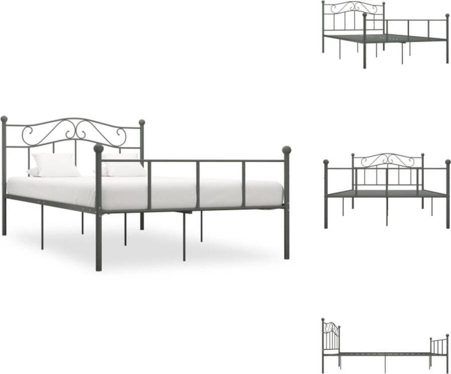 VidaXL Metalen bedframe Grijs 208 x 147.5 x 95 cm Geschikt voor matras van 140 x 200 cm Bed