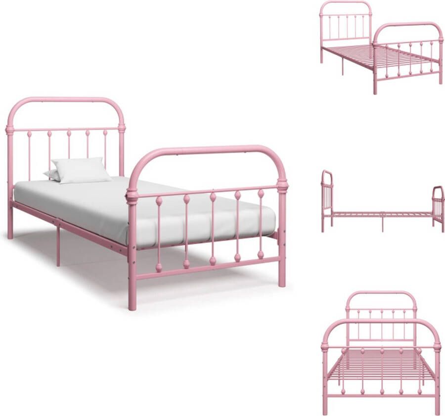 VidaXL Metalen Bedframe Roze 213 x 101 x 109 cm Geschikte matras- 90 x 200 cm Montage vereist Bed