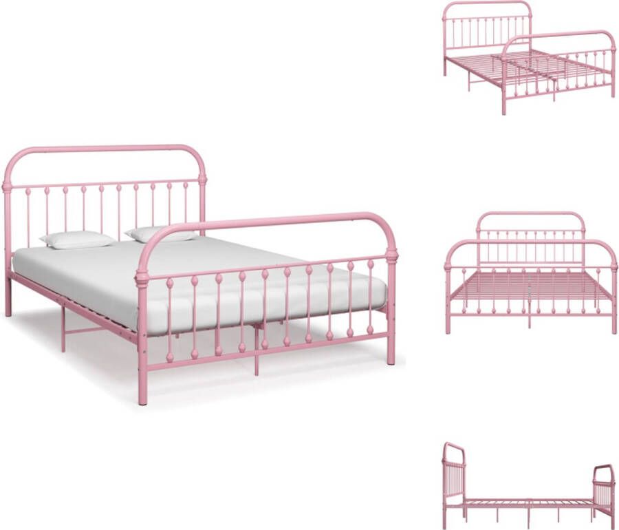 VidaXL Metalen Bedframe Roze 213 x 131 x 109 cm Geschikt voor 120 x 200 cm matras Montage vereist Bed