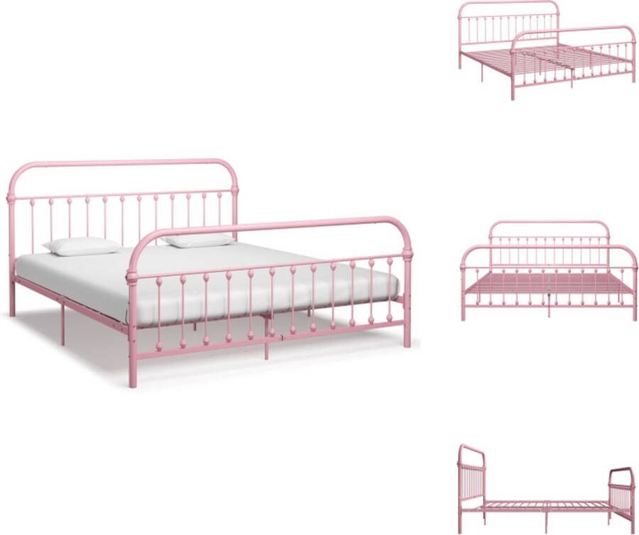 VidaXL Metalen Bedframe Roze 213 x 191 x 109 cm Geschikt voor 180 x 200 cm Matras Montage Vereist Bed