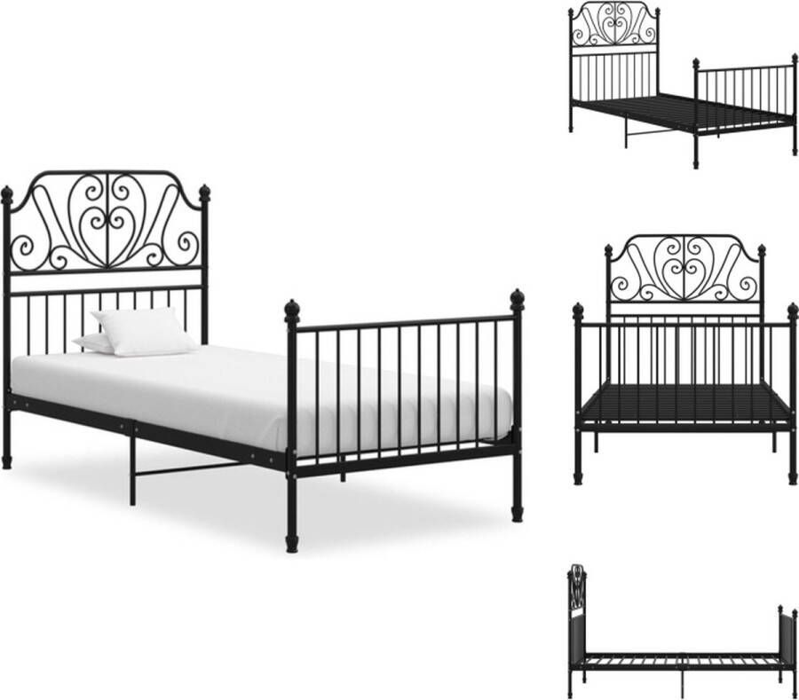VidaXL Metalen Bedframe Zwart 206 x 104 x 124 cm Gepoedercoat metaal Bed