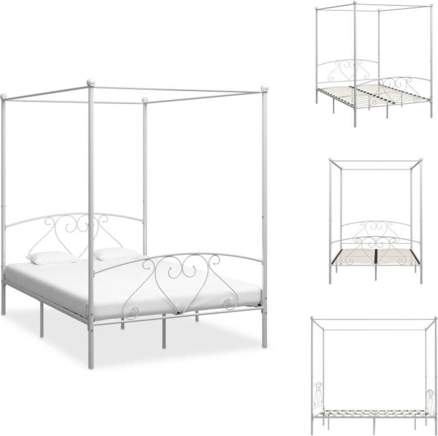 VidaXL Metalen Hemelbedframe Wit 209x147.5x198 cm Geschikt voor 140x200 cm Matras Bed
