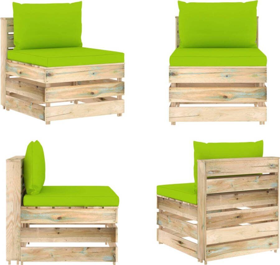 VidaXL Middenbank sectioneel met kussens groen geïmpregneerd hout Palletbank Palletbanken Palletmiddenbank Palletmiddenbanken