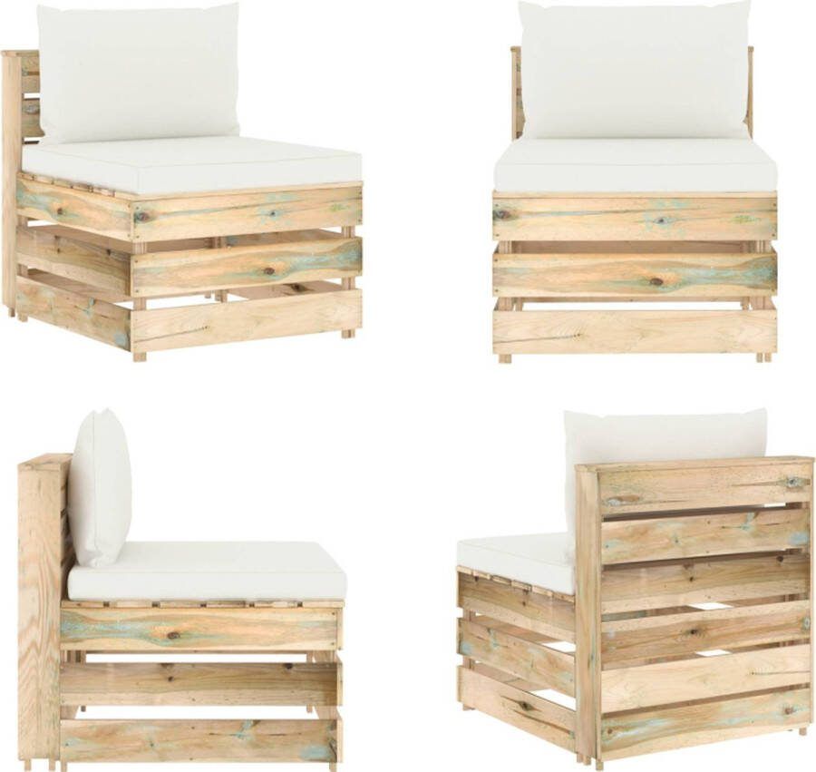 VidaXL Middenbank sectioneel met kussens groen geïmpregneerd hout Palletbank Palletbanken Palletmiddenbank Palletmiddenbanken