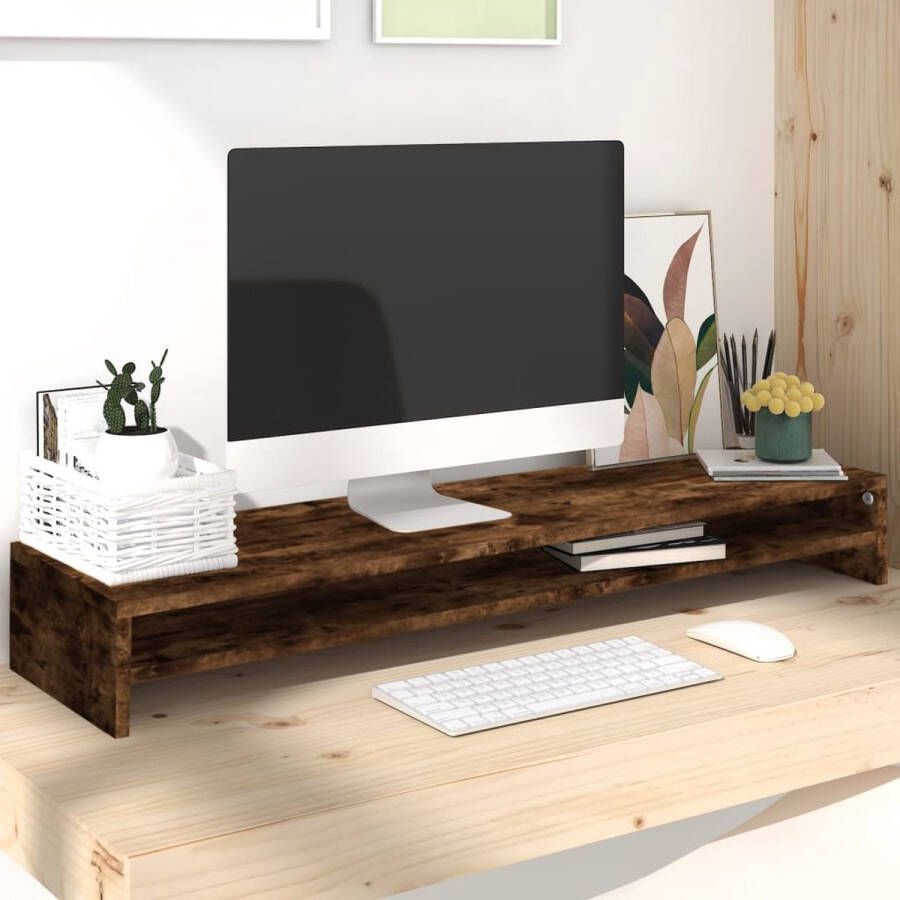 VidaXL -Monitorstandaard-100x24x13-cm-bewerkt-hout-gerookt-eikenkleurig