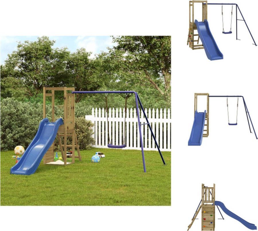 VidaXL Multi-activiteitencentrum 237 x 321 x 169 cm Duurzaam grenenhout Stevig frame Veilig ontwerp Inclusief speeltoren enkele schommel en golvende glijbaan Speeltoestellencombinatie