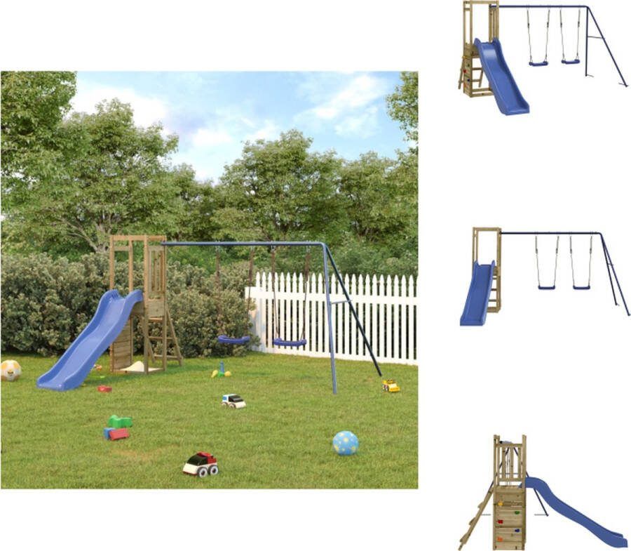 VidaXL Multi-activiteitencentrum 308 x 321 x 169 cm Duurzaam hout Inclusief speeltoren enkele schommel en golvende glijbaan Speeltoestellencombinatie