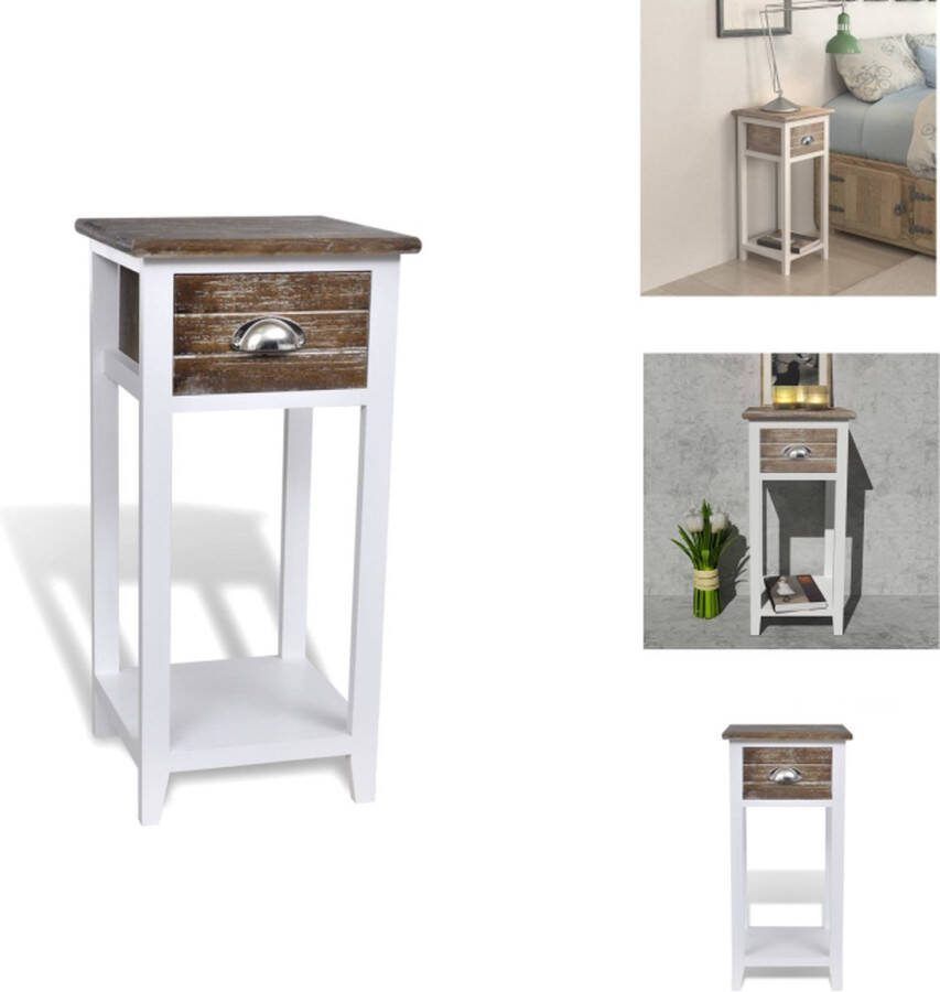 VidaXL Nachtkastje Basic Bruin en Wit 30 x 30 x 63 cm Met lade en schap Kast