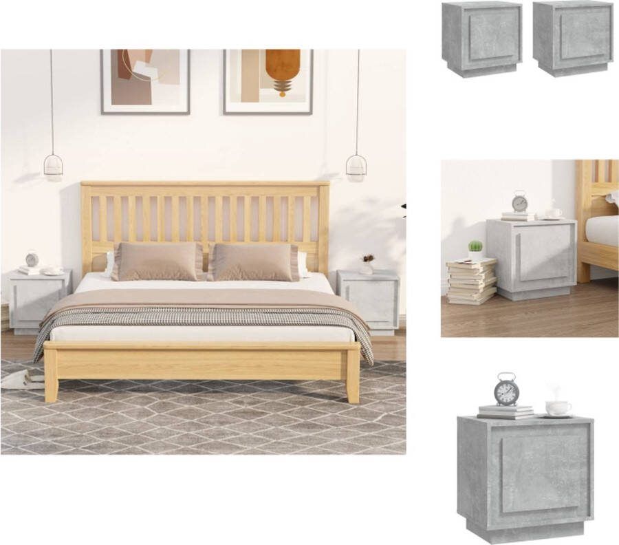 VidaXL Nachtkastje Betongrijs Bewerkt hout 44 x 35 x 45 cm (set van 2) Kast