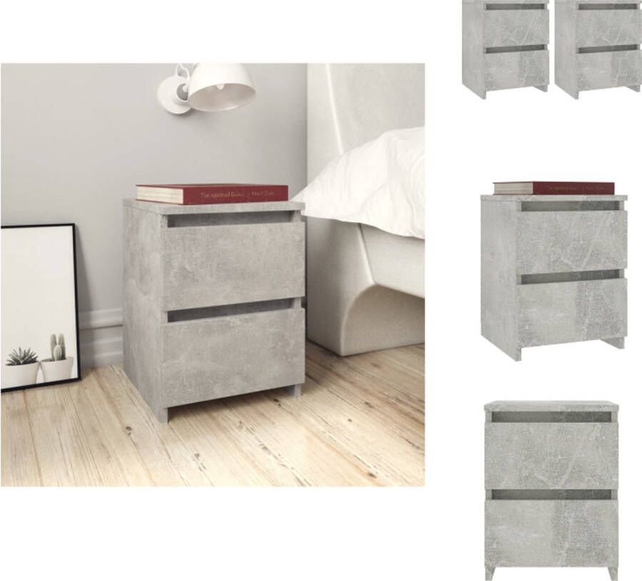 VidaXL Nachtkastje Betongrijs Hout 30x30x40 cm Met 2 lades Kast