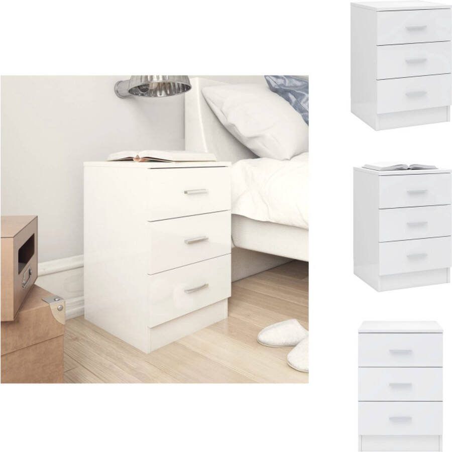 VidaXL nachtkastje Classic Hout 38 x 35 x 56 cm Hoogglans wit Kast