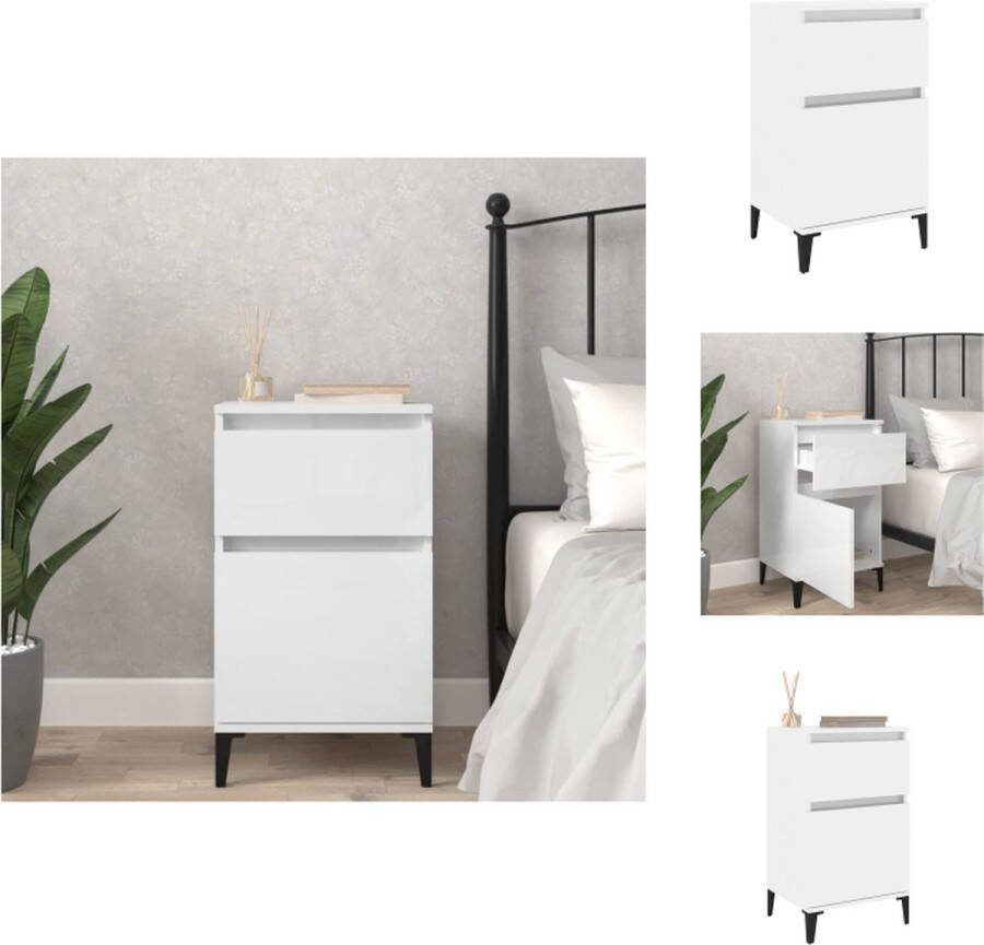 VidaXL Nachtkastje Elegant Hout Metaal 40x35x70 cm Hoogglans Wit Kast