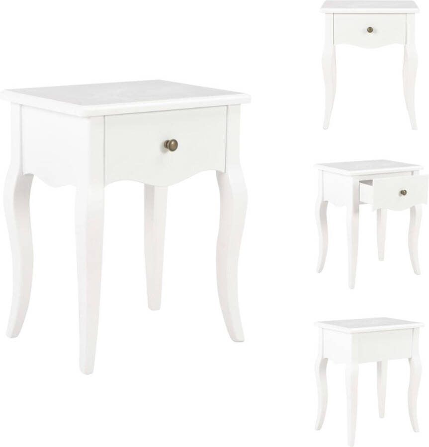 VidaXL Nachtkastje Franse Stijl 40x30x50 cm Met 1 Lade Wit MDF Massief Grenenhout Kast