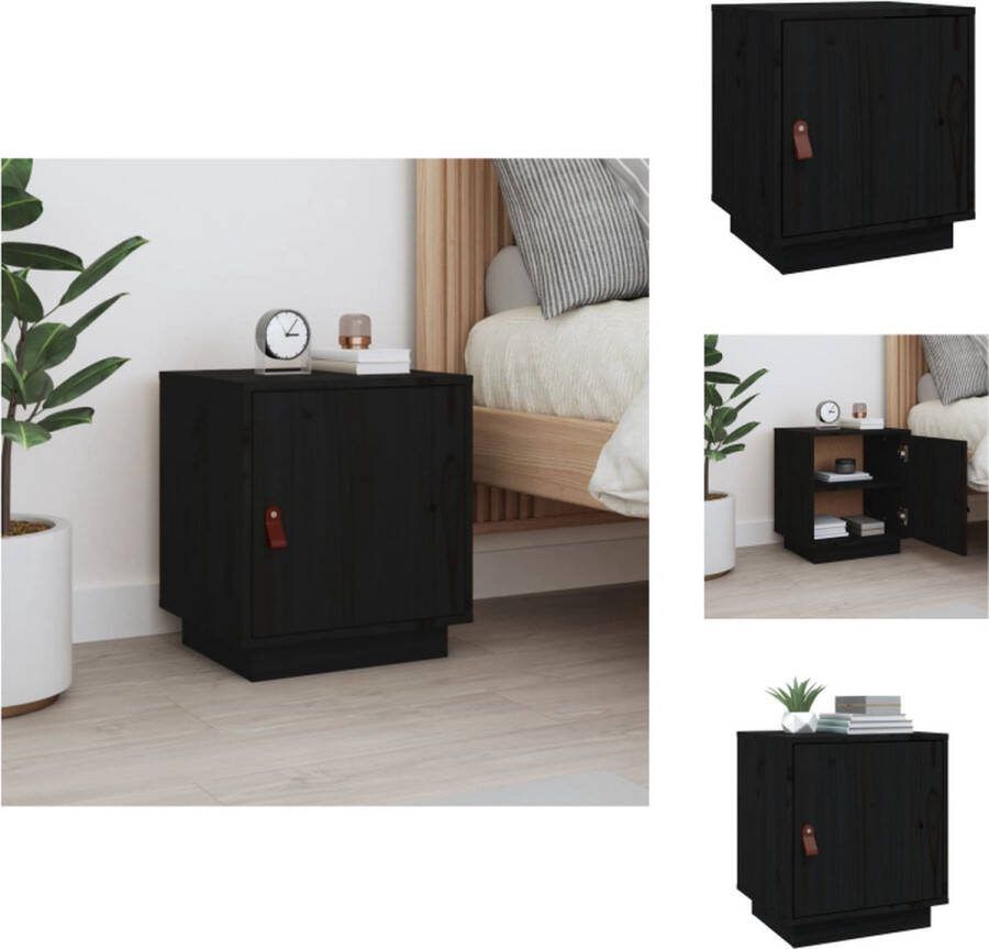 VidaXL Nachtkastje Grenenhout Opbergruimte Flexibele deurinstallatie Zwart 40x34x45cm Kast