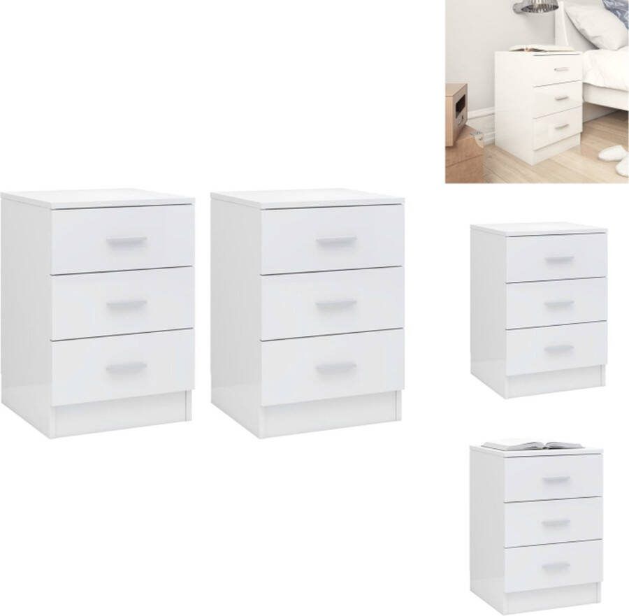 VidaXL Nachtkastje Hoogglans wit 38x35x56 cm Met 3 lades Kast