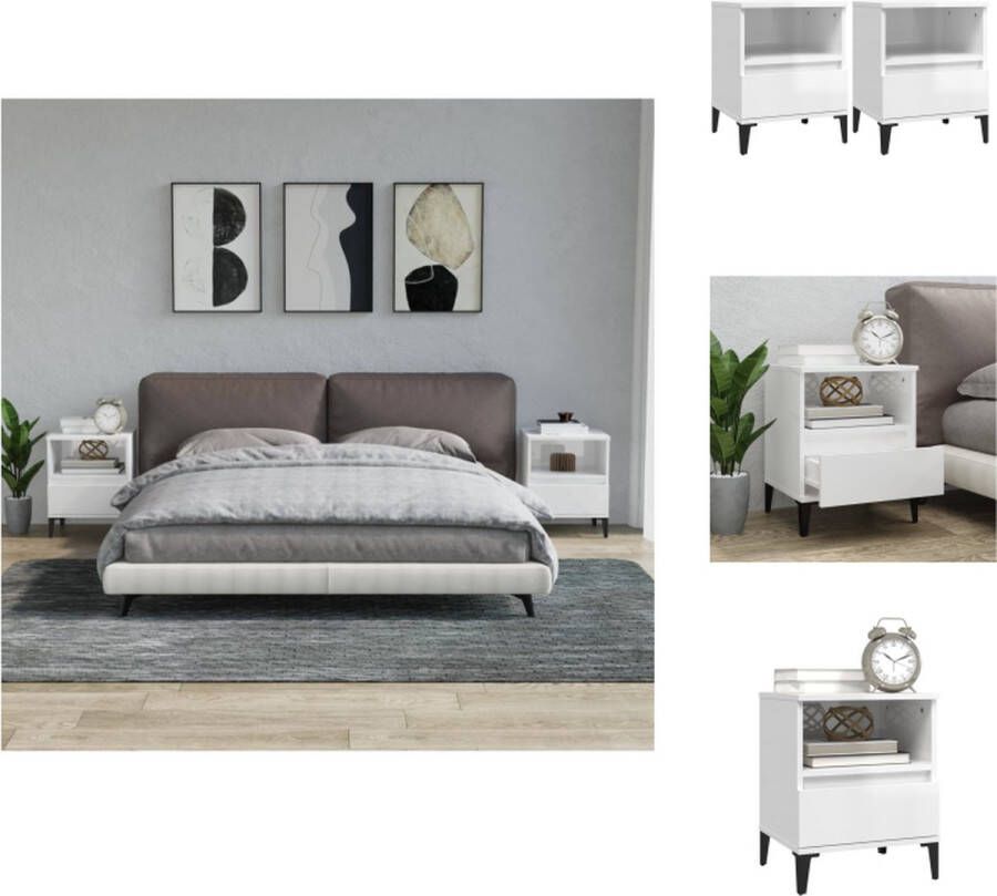 VidaXL Nachtkastje Hoogglans wit 40 x 35 x 50 cm Metalen poten Kast