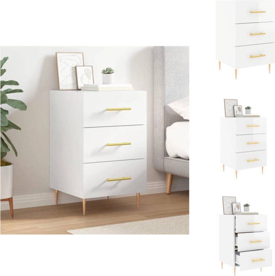 VidaXL Nachtkastje Hoogglans wit 40 x 40 x 66 cm Met lades Bewerkt hout en ijzer Kast