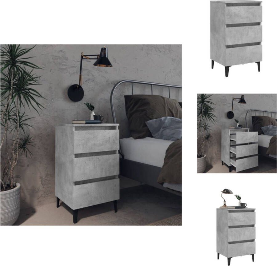 VidaXL Nachtkastje Industriële Betongrijs 40 x 35 x 69 cm Met 3 lades Kast