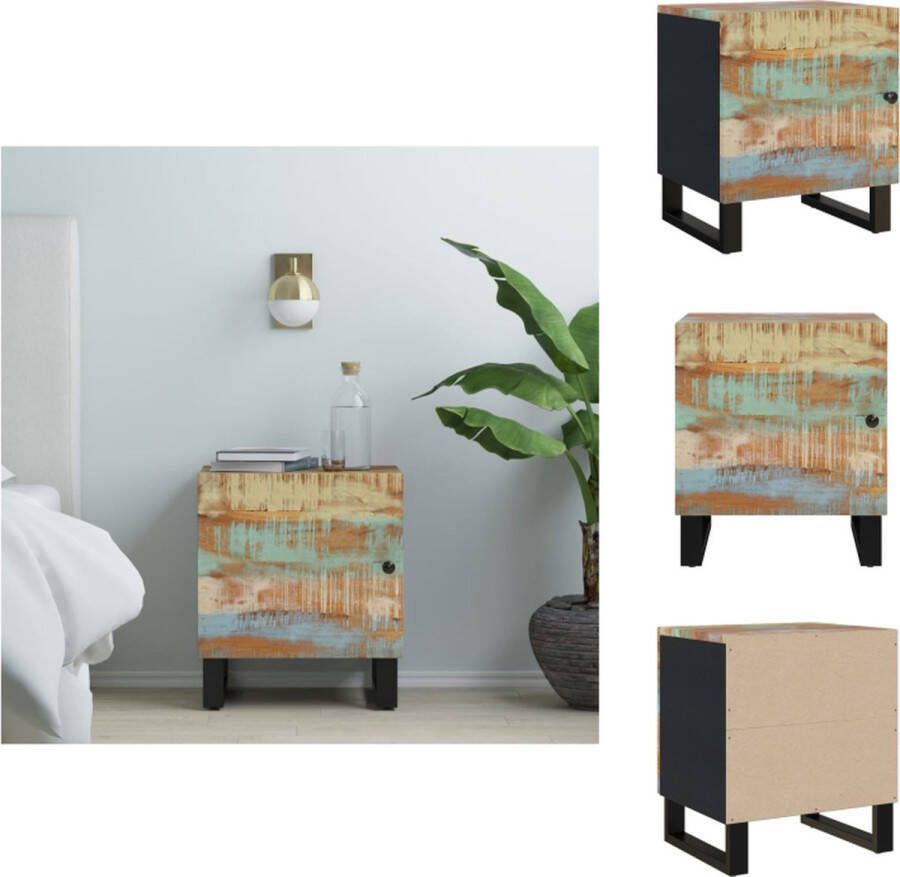 VidaXL Nachtkastje Industriële Stijl 40 x 33 x 46 cm Massief gerecycled hout Zwart frame Kast