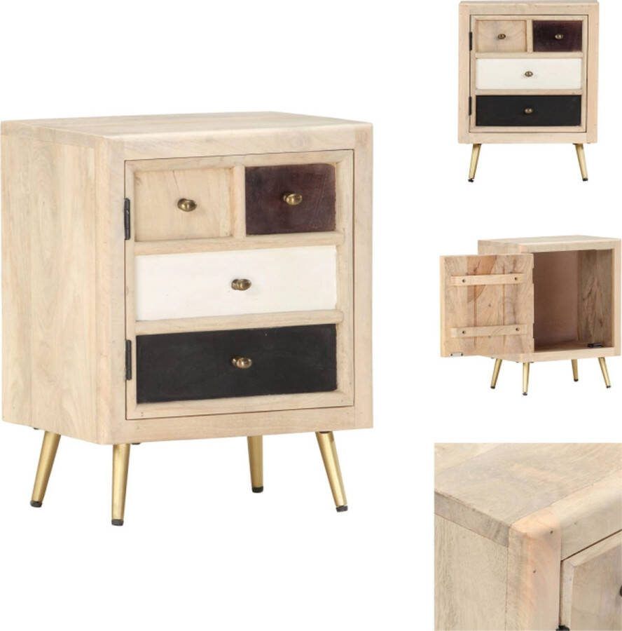 VidaXL Nachtkastje Mangohout 40x30x50 cm Retro stijl massief hout deur Kast