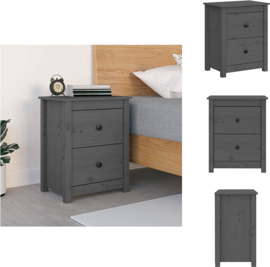 VidaXL Nachtkastje Massief Grenen Grijs 50 x 35 x 61.5 cm 2 lades Kast