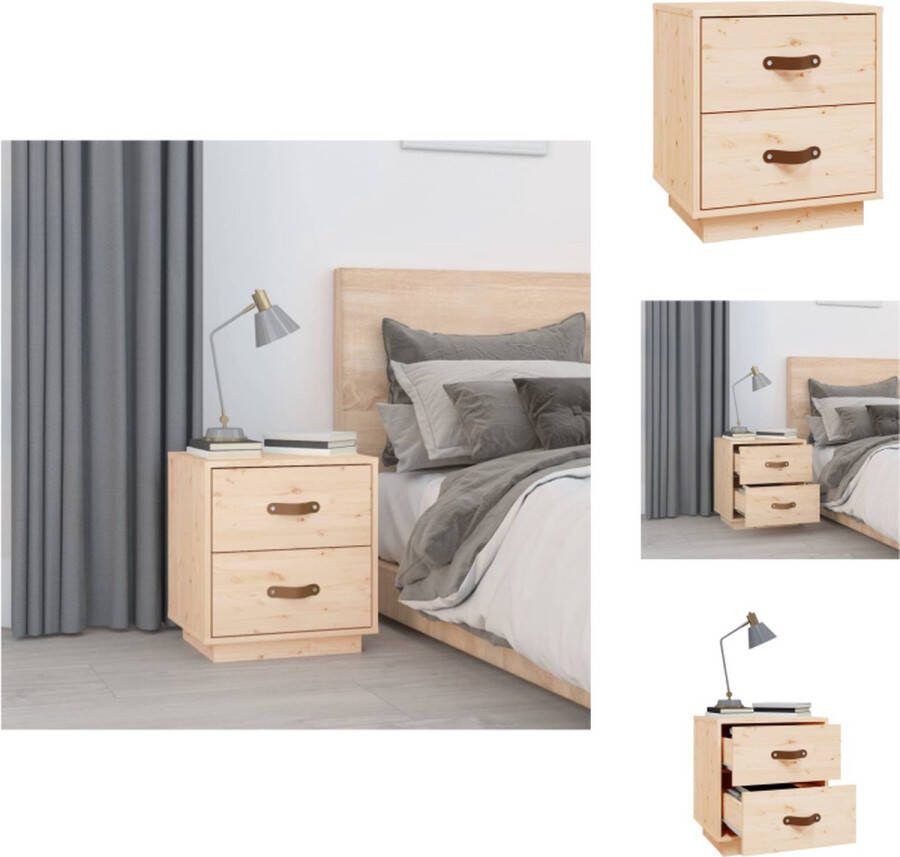 VidaXL Nachtkastje Massief Grenenhout 40 x 34 x 45 cm 2 Lades Kast