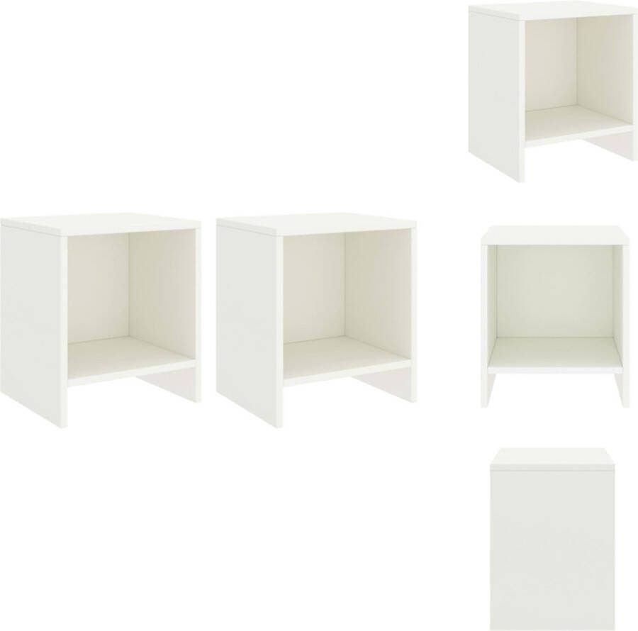 VidaXL Nachtkastje Massief Grenenhout Wit 35 x 30 x 40 cm (set van 2) Kast