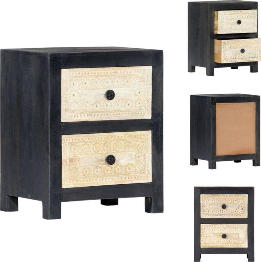 VidaXL Nachtkastje Massief mangohout 40 x 30 x 50 cm Handgesneden patroon Kast