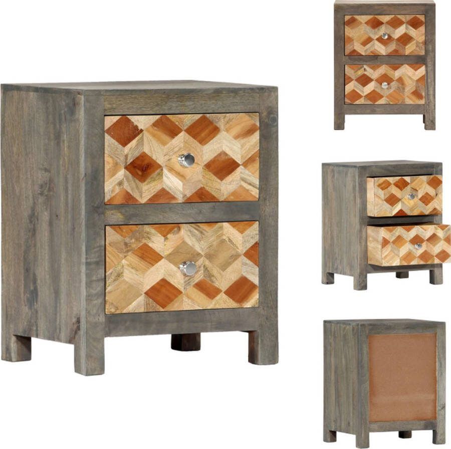 VidaXL Nachtkastje Massief Mangohout Elegant Meubels 40x30x50 cm Grijs Bruin Kast