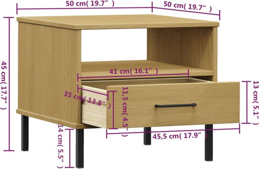 VidaXL -Nachtkastje-met-metalen-poten-OSLO-massief-grenenhout-bruin