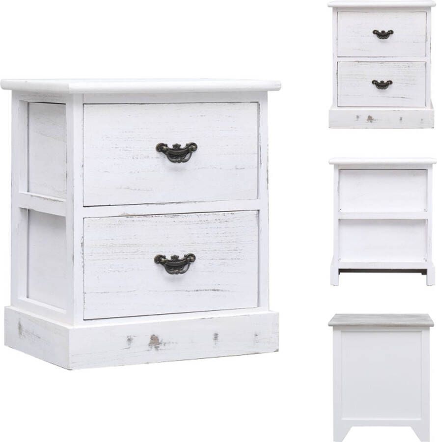 VidaXL Nachtkastje Paulowniahout 38 x 28 x 45 cm Wit Kast