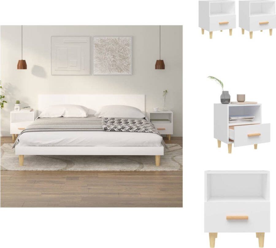 VidaXL Nachtkastje Scandinavisch Wit 40x35x47 cm Bewerkt hout en massief eucalyptushout Kast