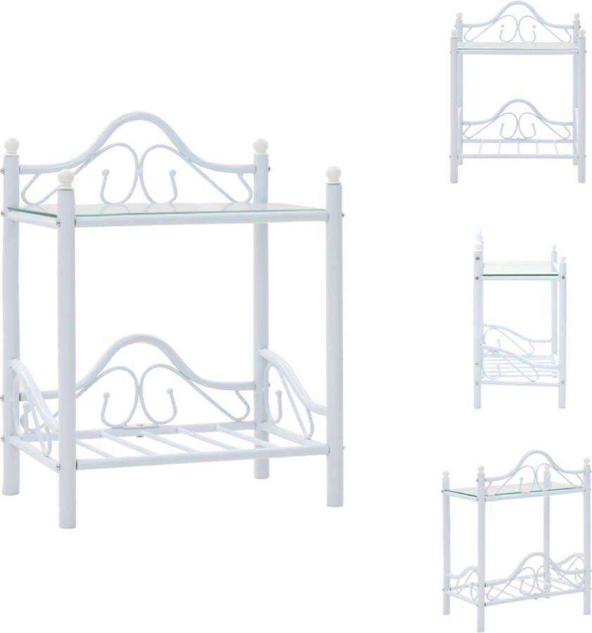 VidaXL Nachtkastje Staal Gehard Glas 45x30.5x60 cm Wit Kast
