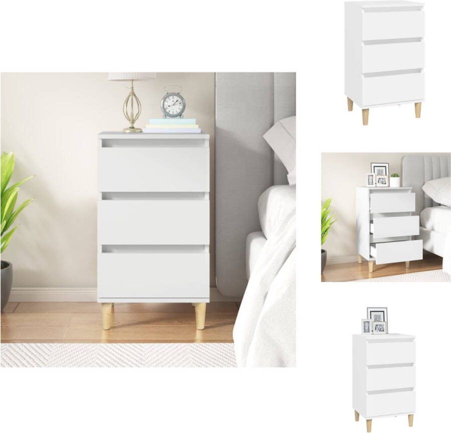VidaXL Nachtkastje Trendy Slaapkamermeubilair Afmetingen- 40 x 35 x 70 cm Kleur- wit Materiaal- bewerkt hout en massief eucalyptushout Kast