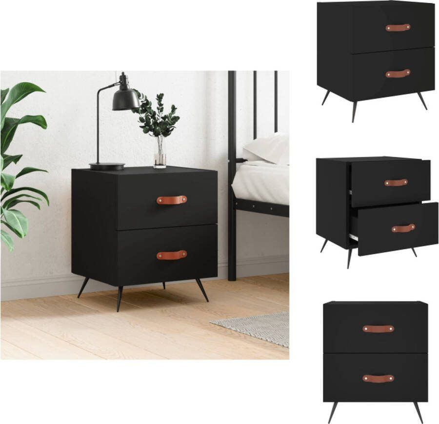 VidaXL Nachtkastje Zwart Bewerkt hout 40x35x47.5 cm Metalen voeten Kast