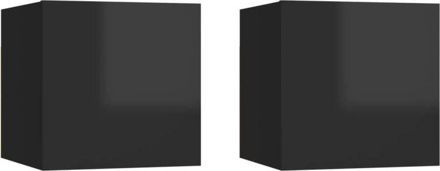 vidaXL Nachtkastjes 2 st 30 5x30x30 cm spaanplaat hoogglans zwart