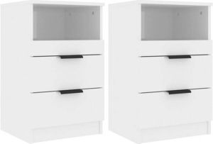 VidaXL Nachtkastjes 2 St Bewerkt Hout Hoogglans Wit