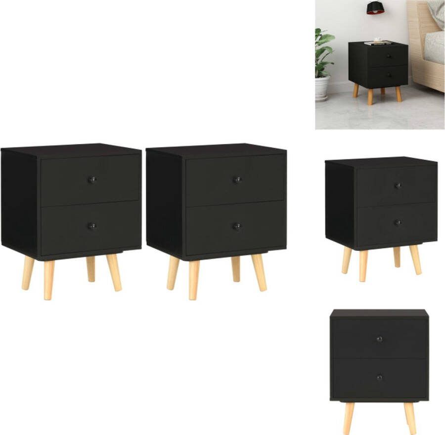 VidaXL Nachtkastjes 40x30x50 cm Zwart MDF en grenenhout Kast