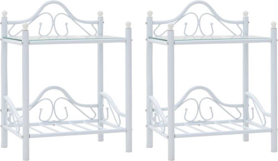 VidaXL -Nachtkastjes-45x30 5x60-cm-staal-en-gehard-glas-wit-2-st