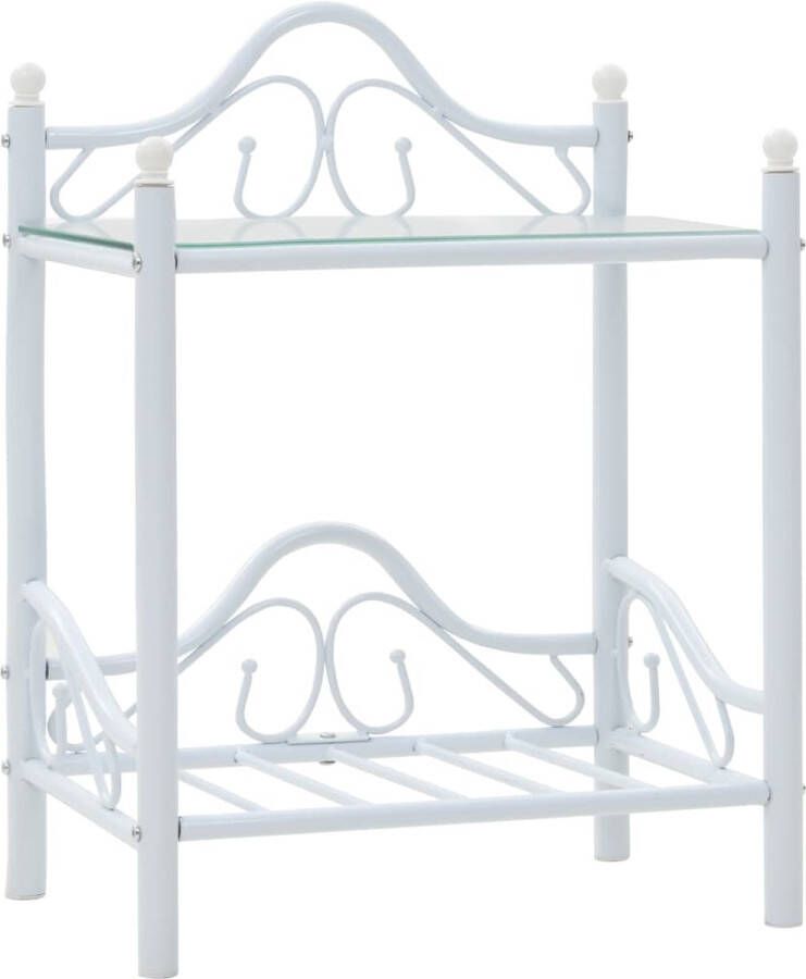 VidaXL -Nachtkastjes-45x30 5x60-cm-staal-en-gehard-glas-wit