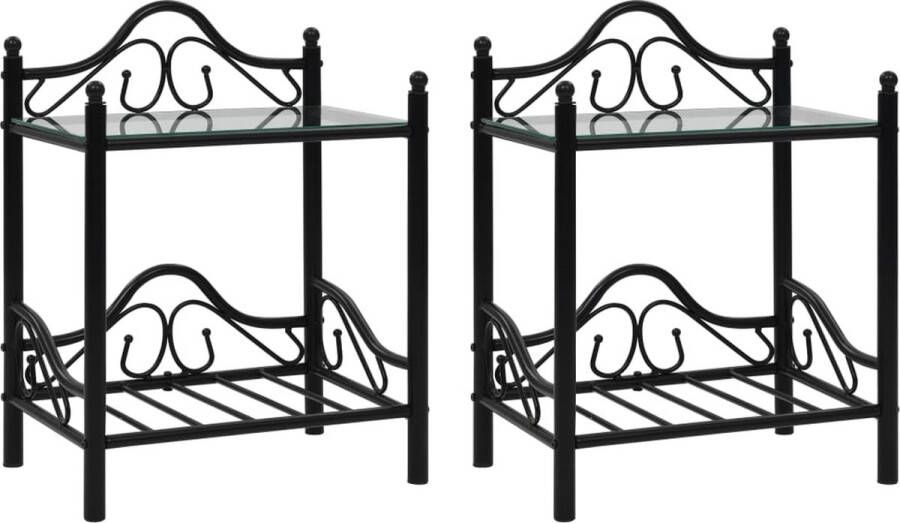 vidaXL -Nachtkastjes-45x30 5x60-cm-staal-en-gehard-glass-2-st