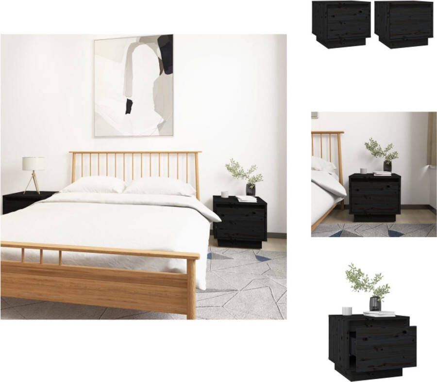 VidaXL Nachtkastjes Bedkastjes 35 x 34 x 32 cm Massief grenenhout Zwart Kast