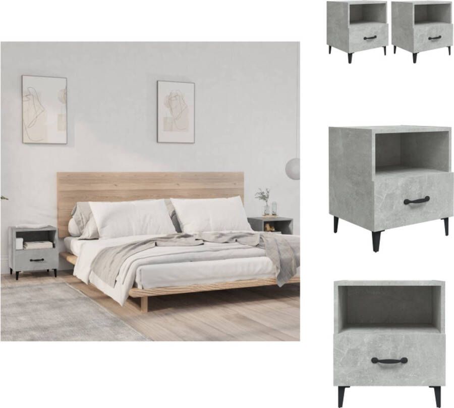 VidaXL Nachtkastjes Betongrijs 40 x 35 x 47.5 cm Bewerkt Hout en Metaal Kast