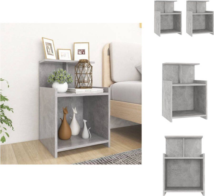 VidaXL Nachtkastjes Betongrijs 40 x 35 x 60 cm 3 Open schappen Kast